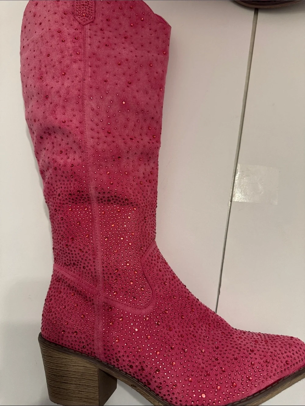 Pierre Dumas Pink Crystal-Embellished Over-the-Knee Boots